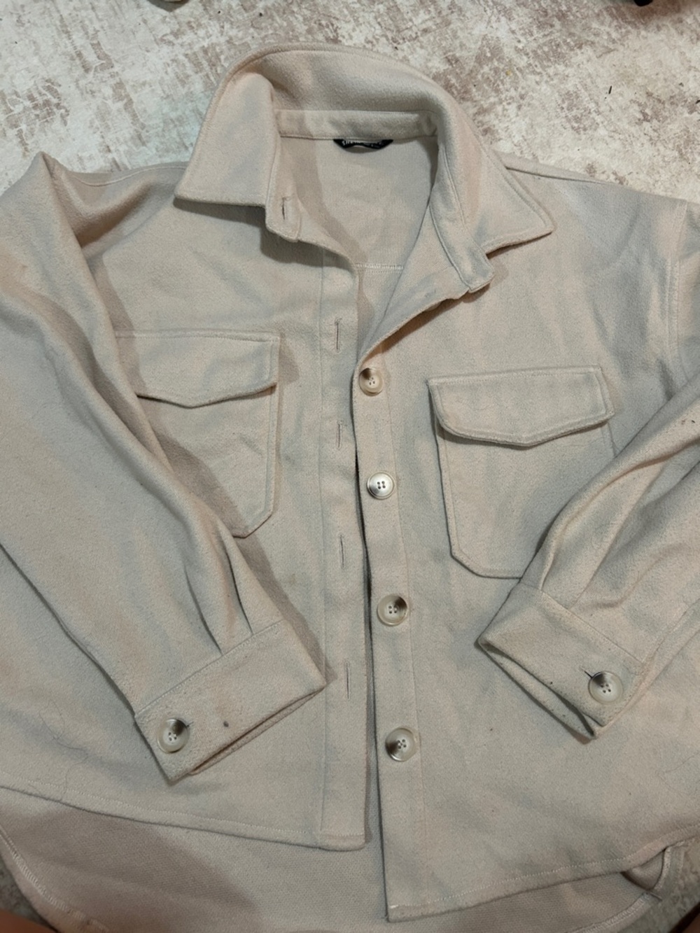 SHEIN Beige Button-Up Shacket with Chest Pockets